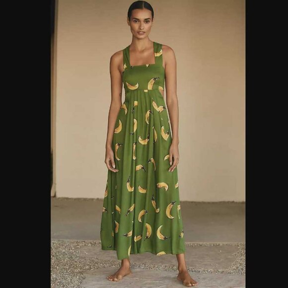 New XXS Anthropologie x LouLou Avenue banana print Pip dress